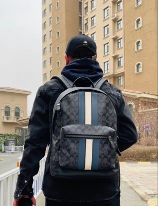 Coach Varsity Stripe West Backpack Black Navy