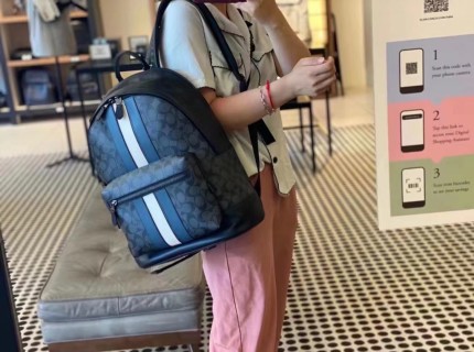 Coach Varsity Stripe West Backpack Black Navy view 2