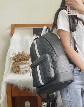 Coach Varsity Stripe West Backpack Black Navy view 3