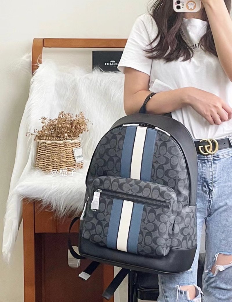 Coach Varsity Stripe West Backpack Black Navy view