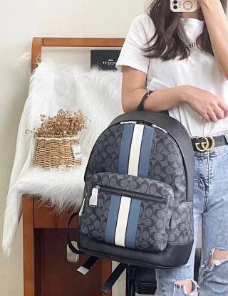 Coach Varsity Stripe West Backpack Black Navy view 6