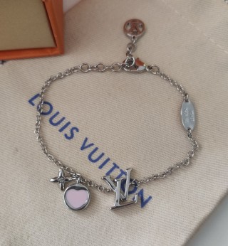 Louis Vuitton Iconic Heart Silver Bracelet with Pink Enamel view 2