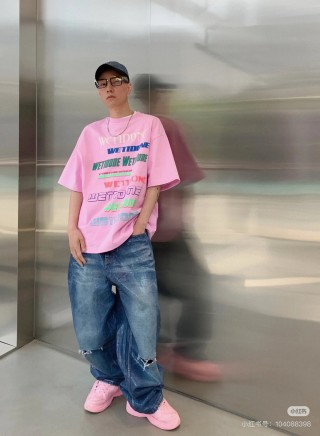 Pink Multi-Text Graphic T-Shirt view 6