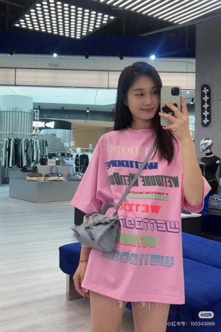 Pink Multi-Text Graphic T-Shirt view 7