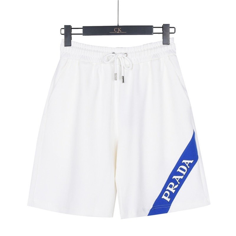 Prada White & Blue Stripe Drawstring Shorts view