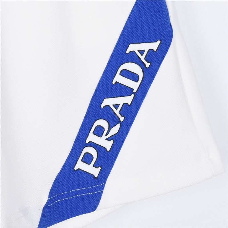 Prada White & Blue Stripe Drawstring Shorts view