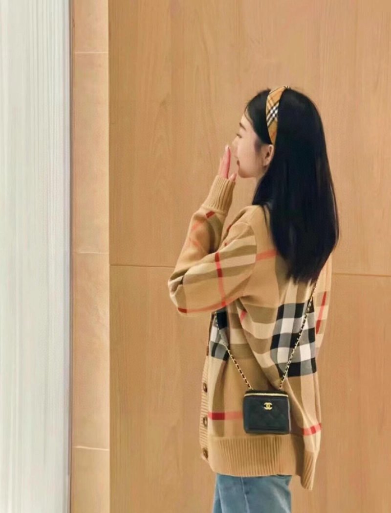 Burberry Check Wool Cardigan Tan Multi view