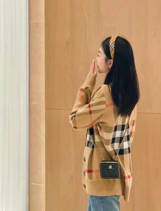 Burberry Check Wool Cardigan Tan Multi view 3