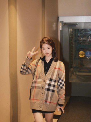 Burberry Check Wool Cardigan Tan Multi view 4
