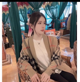 Burberry Check Wool Cardigan Tan Multi view 7