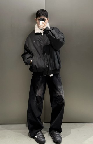 Black Sherpa Collar Overshirt Jacket view 5