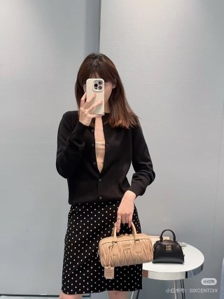 Miu Miu Black Cropped Cardigan with Cold-Shoulder Detail view 7
