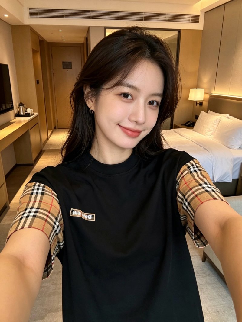 Burberry Check Sleeve Black T-Shirt