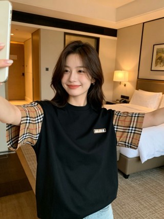 Burberry Check Sleeve Black T-Shirt view 4