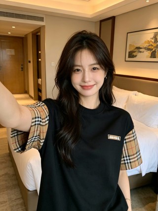 Burberry Check Sleeve Black T-Shirt view 5