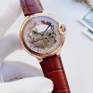 Cartier Ballon Bleu Skeleton Rose Gold Burgundy Leather Watch