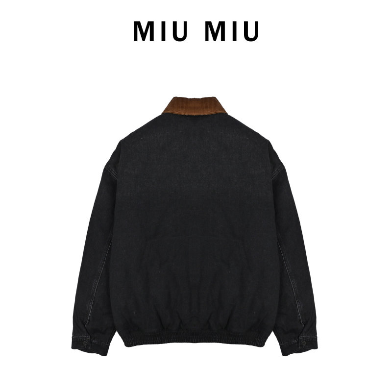 Miu Miu Black Nylon Zip Jacket with Corduroy Collar view
