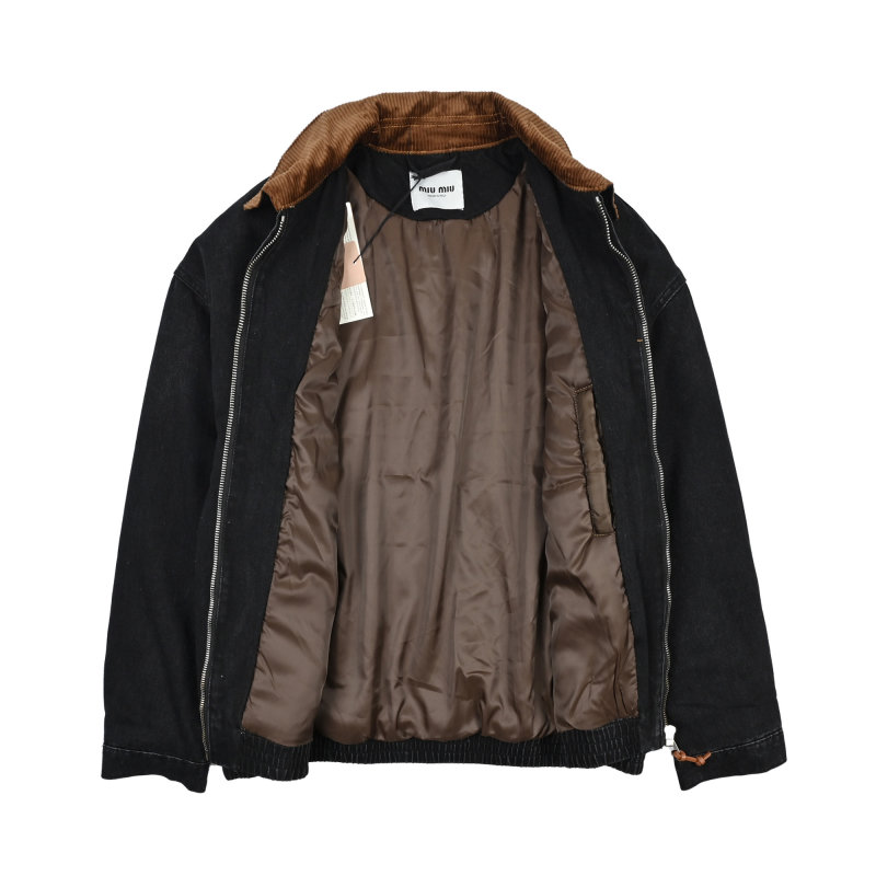 Miu Miu Black Nylon Zip Jacket with Corduroy Collar view