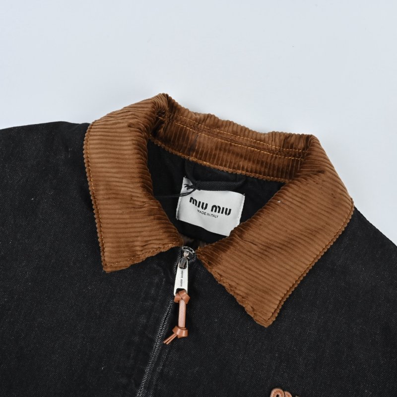 Miu Miu Black Nylon Zip Jacket with Corduroy Collar view