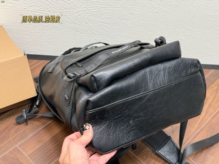 Balenciaga UA Black Oil Wax Leather Backpack with Detachable Strap view 8