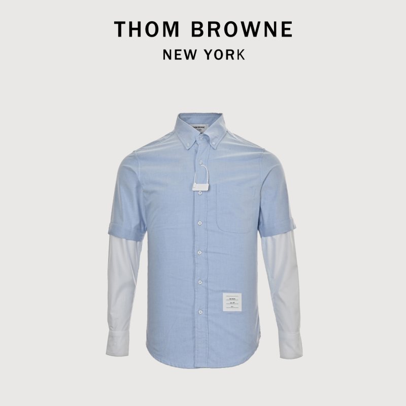 Thom Browne Colorblock Long Sleeve Shirt Light Blue White view