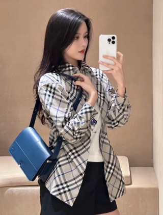 Burberry Check Plaid Long-Sleeve Shirt Cream/Black view 6