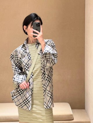 Burberry Check Plaid Long-Sleeve Shirt Cream/Black view 7