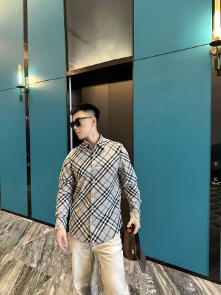 Burberry Check Plaid Long-Sleeve Shirt Cream/Black view 8