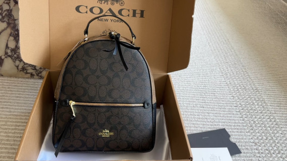 Coach Black Signature Monogram Backpack with Gold Hardware