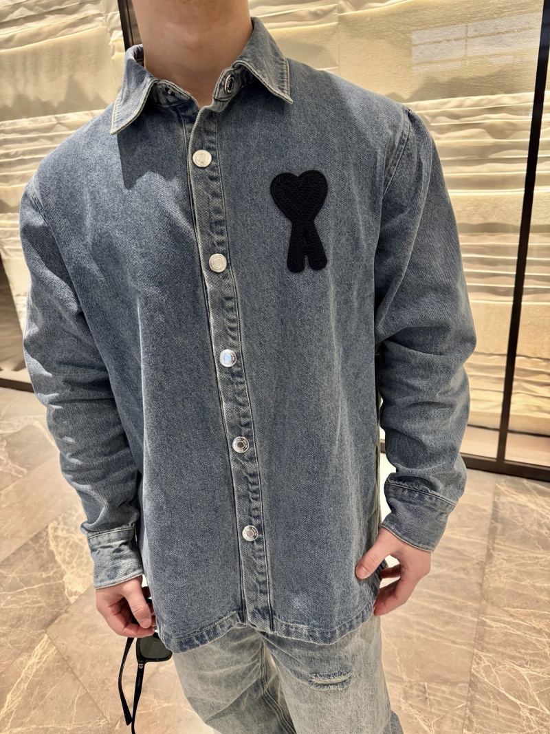 Ami Paris Denim Shirt Blue with Heart Logo
