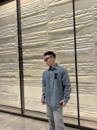 Ami Paris Denim Shirt Blue with Heart Logo view 4