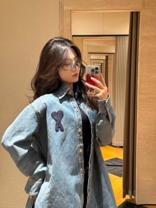 Ami Paris Denim Shirt Blue with Heart Logo view 6