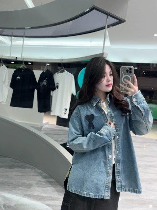 Ami Paris Denim Shirt Blue with Heart Logo view 7