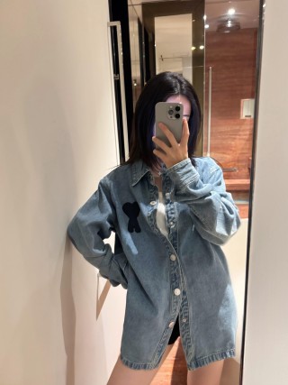 Ami Paris Denim Shirt Blue with Heart Logo view 8