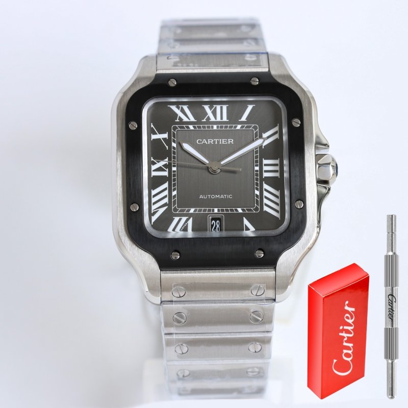 Cartier Santos Automatic Steel Watch Black Dial