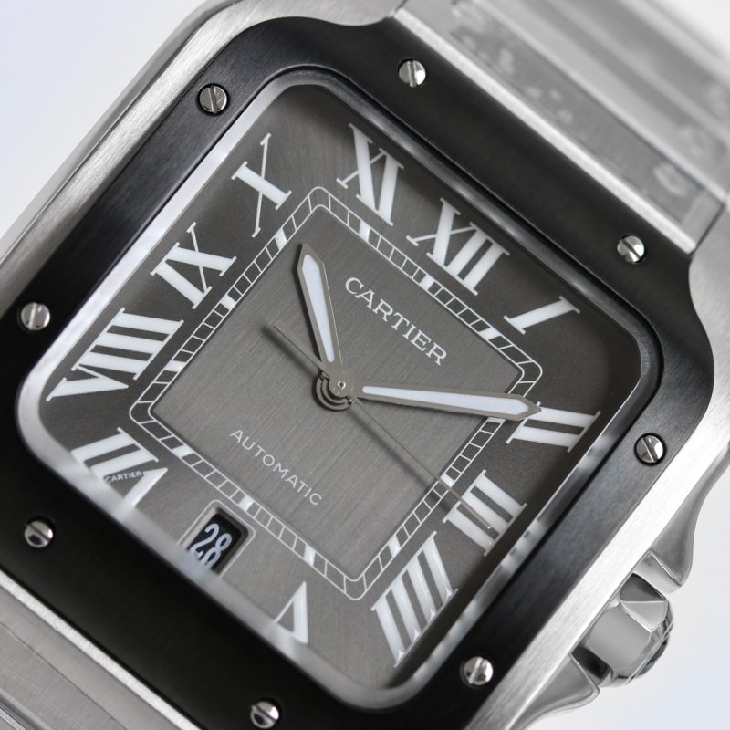 Cartier Santos Automatic Steel Watch Black Dial view