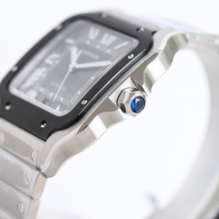 Cartier Santos Automatic Steel Watch Black Dial view 8