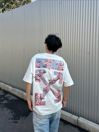 White Cherry Blossom Graphic Short Sleeve T-Shirt