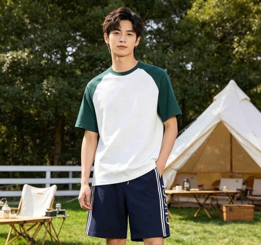 Navy Blue Striped Casual Shorts with Side Logo view
