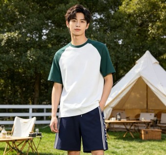 Navy Blue Striped Casual Shorts with Side Logo view 4
