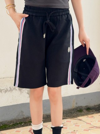 Moncler Black Shorts with Tricolour Stripe view 2