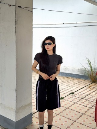 Moncler Black Shorts with Tricolour Stripe view 8