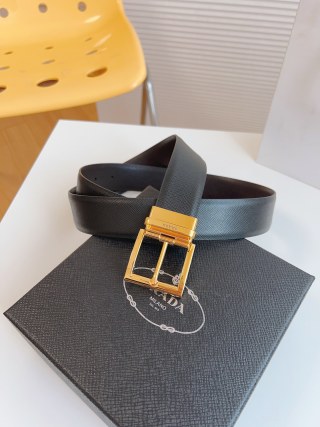 Prada Black Saffiano Leather Belt Gold Buckle 35mm view 2
