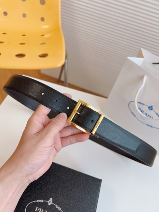 Prada Black Saffiano Leather Belt Gold Buckle 35mm view 3