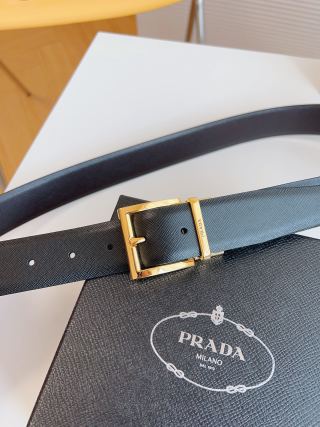 Prada Black Saffiano Leather Belt Gold Buckle 35mm view 4