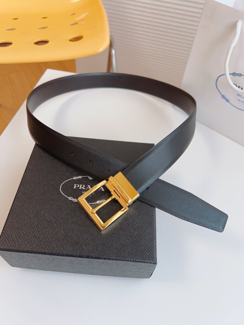 Prada Black Saffiano Leather Belt Gold Buckle 35mm view