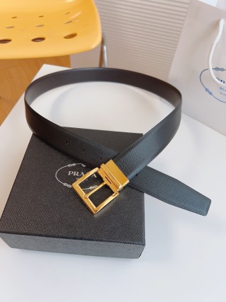 Prada Black Saffiano Leather Belt Gold Buckle 35mm view 6