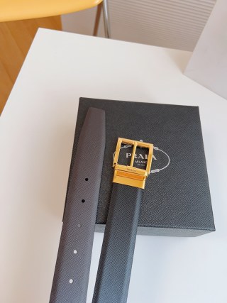Prada Black Saffiano Leather Belt Gold Buckle 35mm view 7