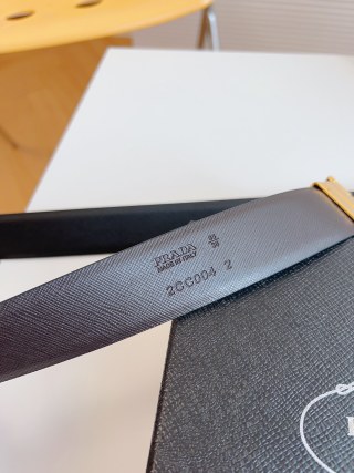 Prada Black Saffiano Leather Belt Gold Buckle 35mm view 9