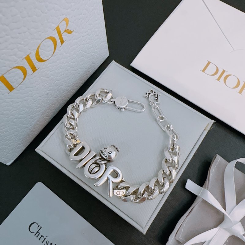 Dior Silver Chain Bracelet with Charm Pendants